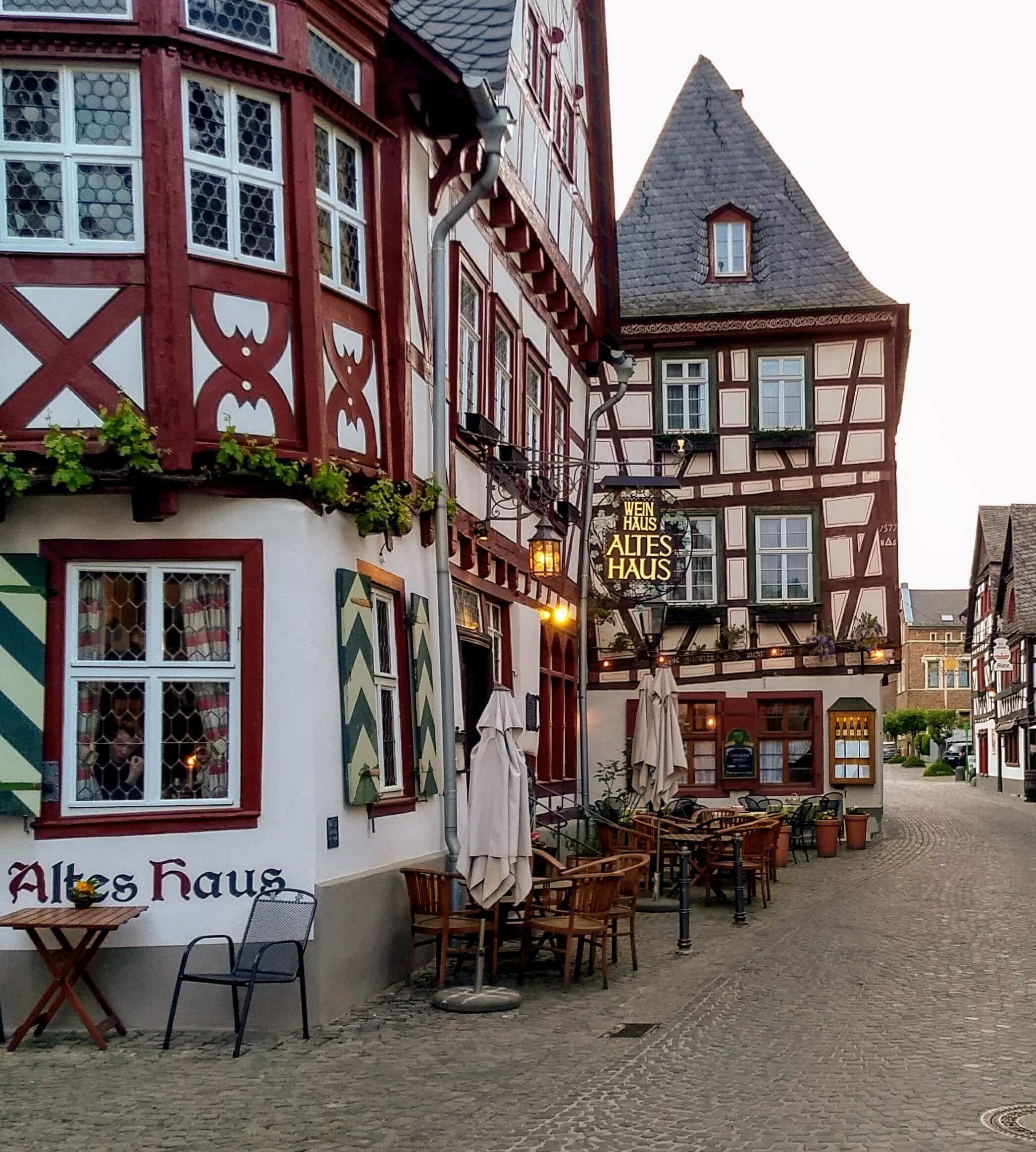 historic Altes Haus medieval timber-frame restaurant in Bacharach Rhine Valley Germany