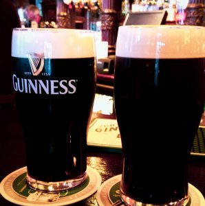 Ireland Dublin two pints of Guinness on pub bar