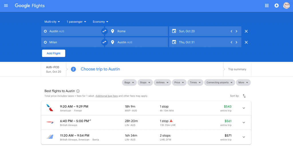 flight search for the best airfare from Austin