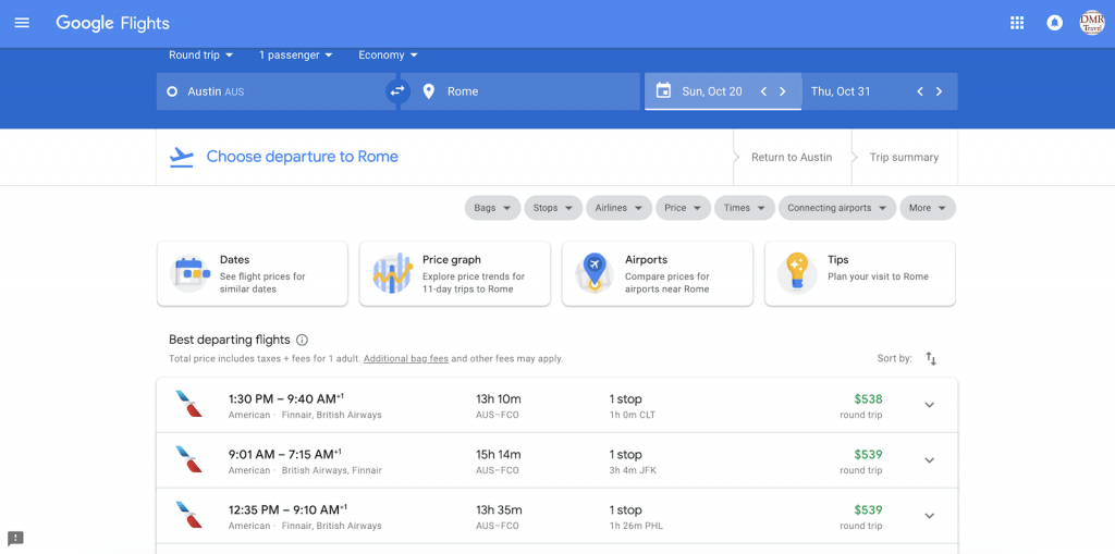 flight search for the best airfare from Austin