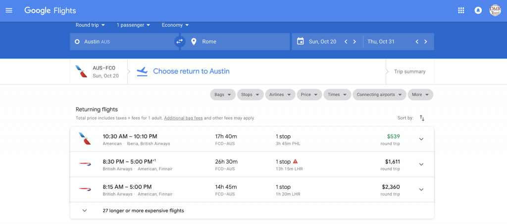 flight search for the best airfare from Austin