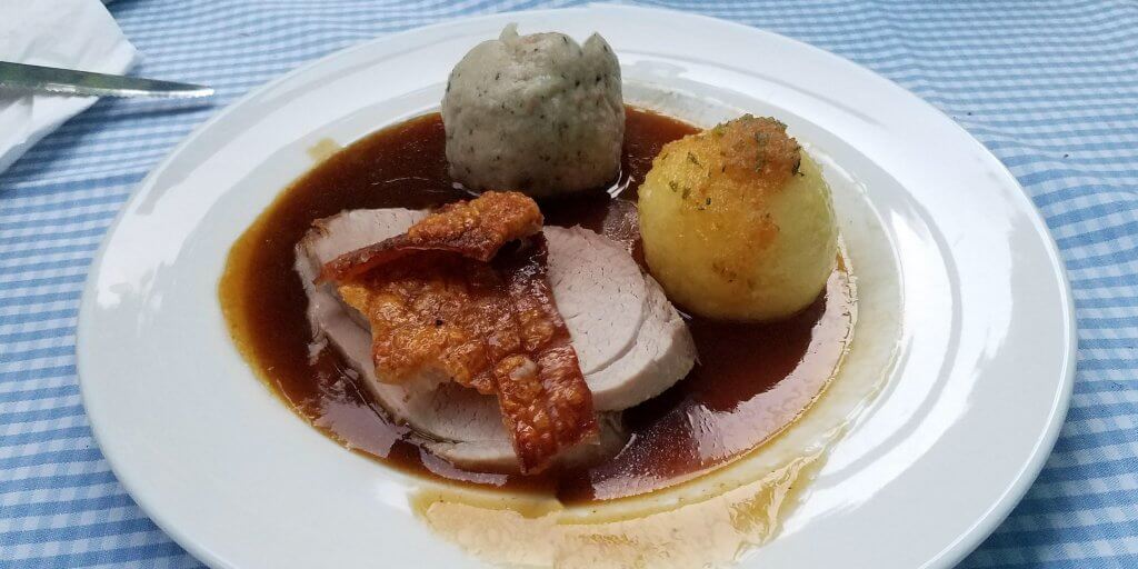 Munich Germany Lowenbrau dinner plate pork with dumplings