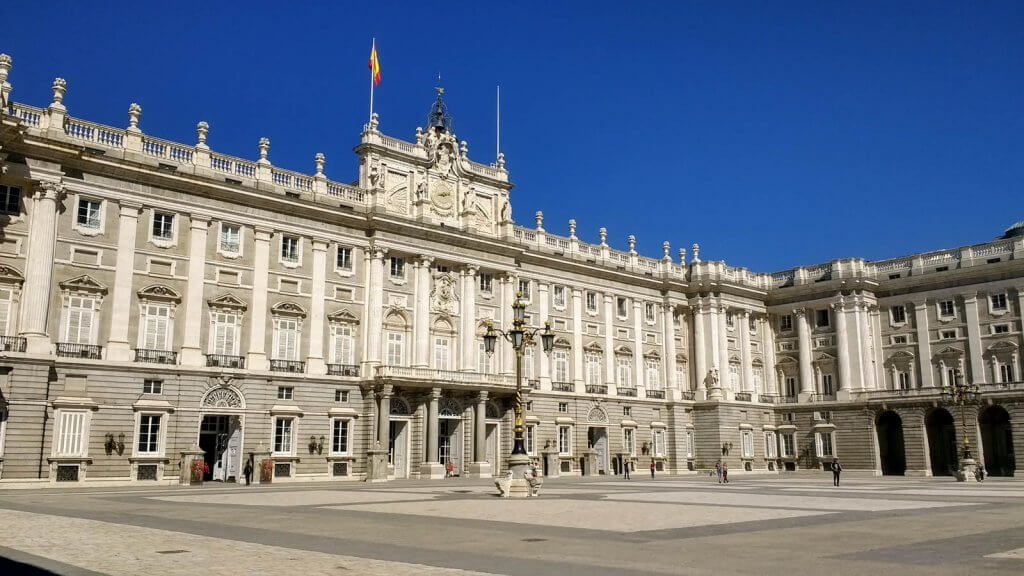 Madrid Spain Royal Palace Courtyard clear blue sky