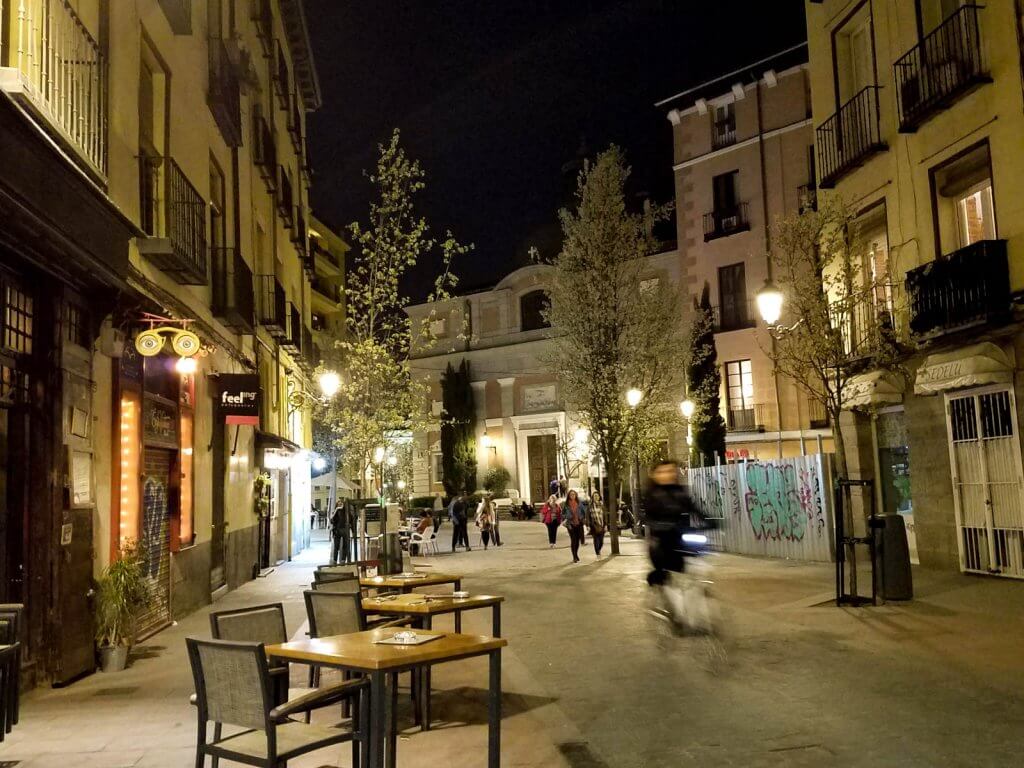 Madrid Spain Street Night Cafe Tables