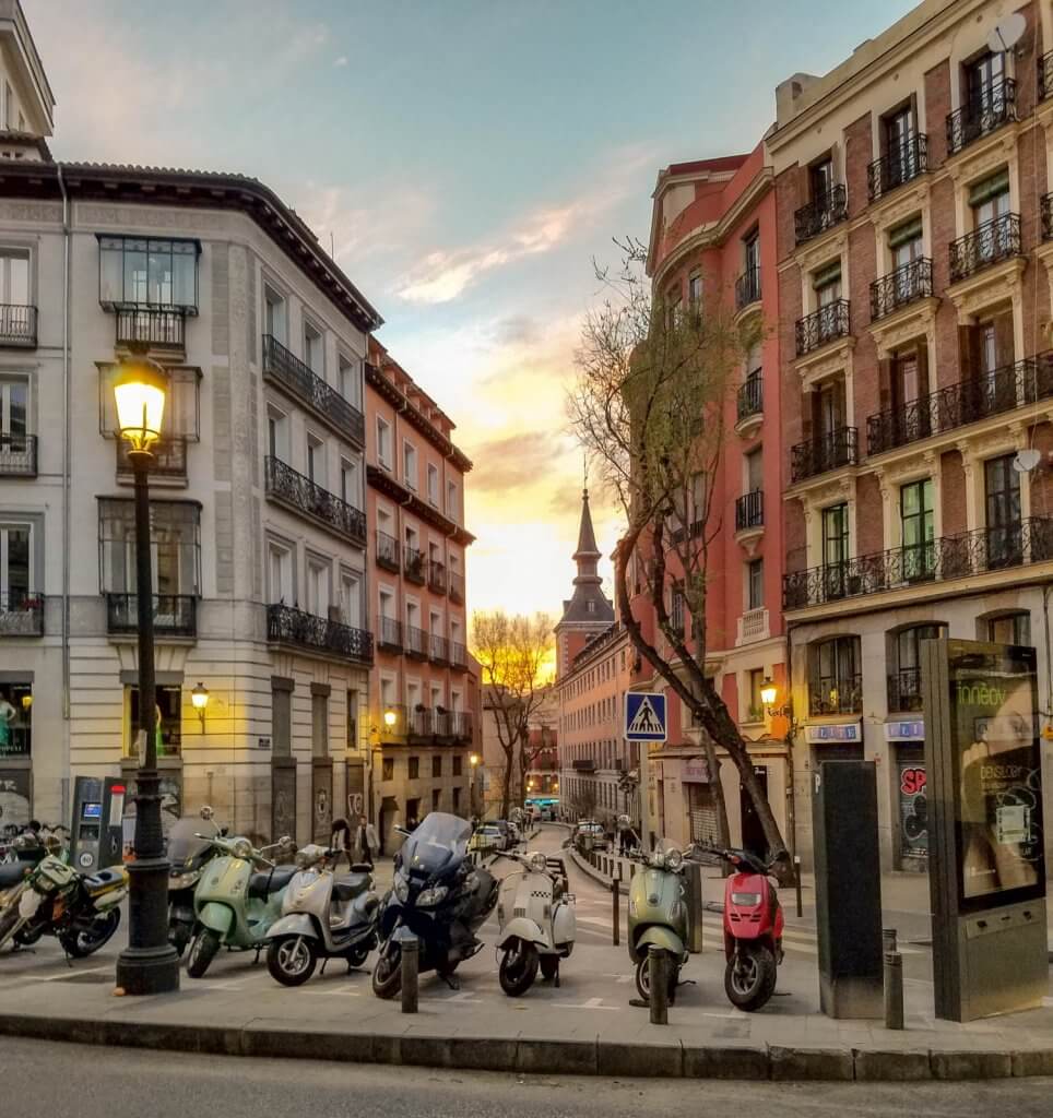 Madrid Spain Street Mopeds Sunset