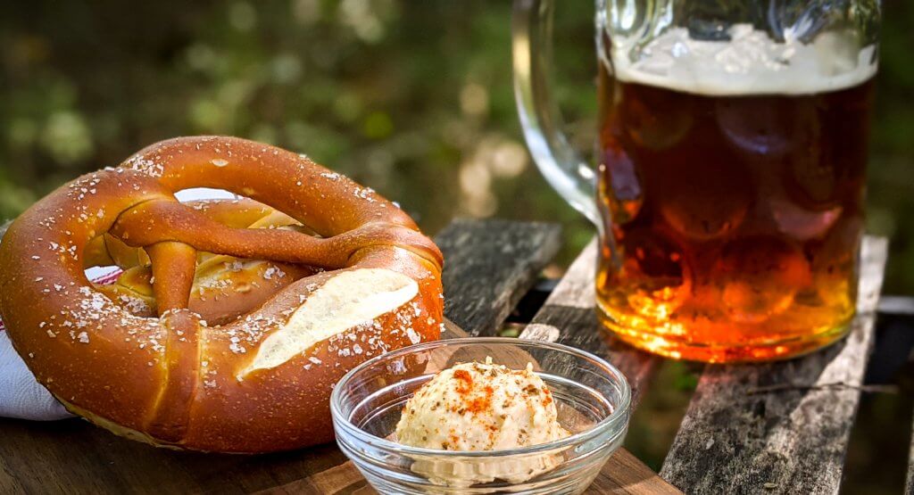 Ryan Biergarten pretzel obatzda and beer