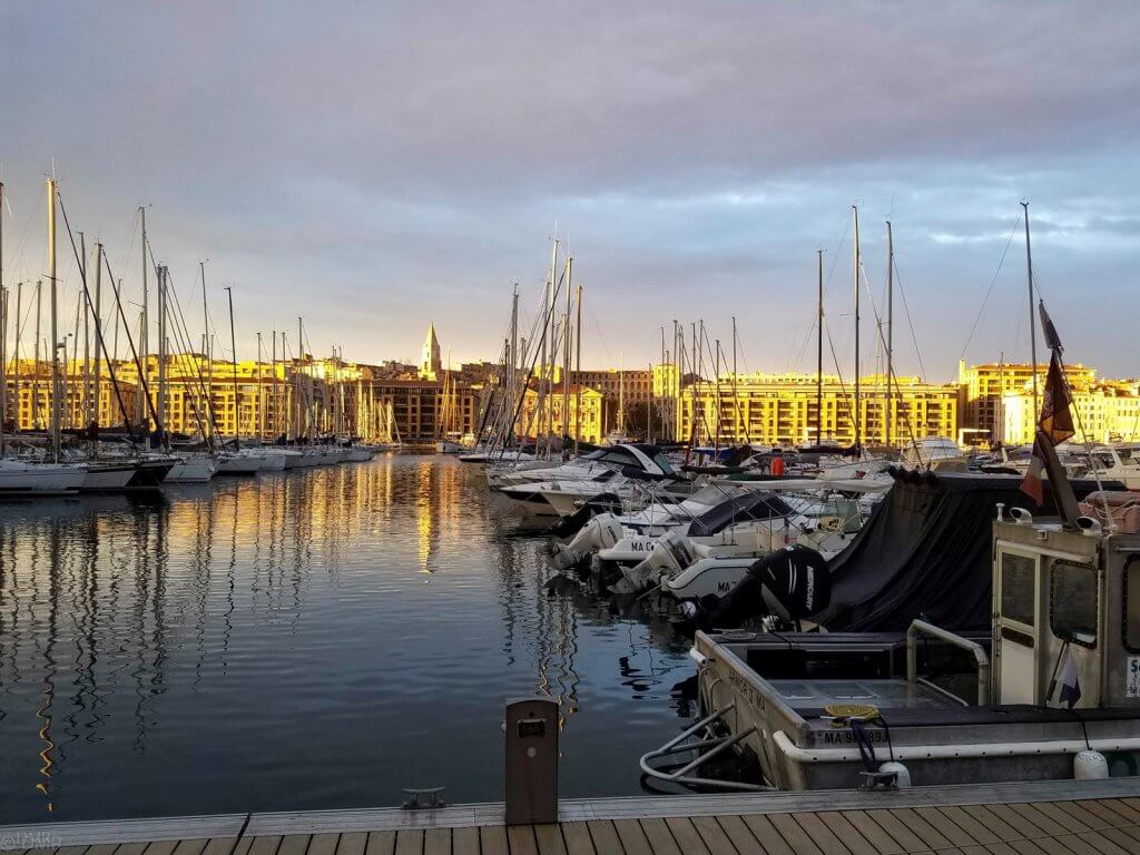 France, Marseille golden sunset Vieux Port boats