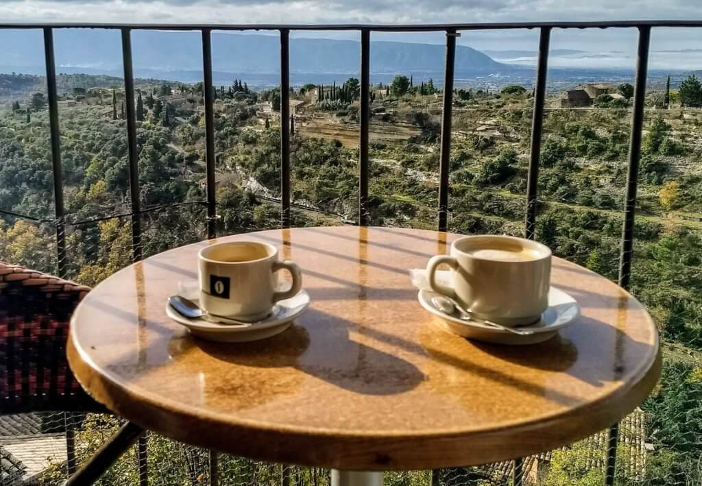 France-Provence Gordes Le Cercle Républicain cafe coffee overlooking valley