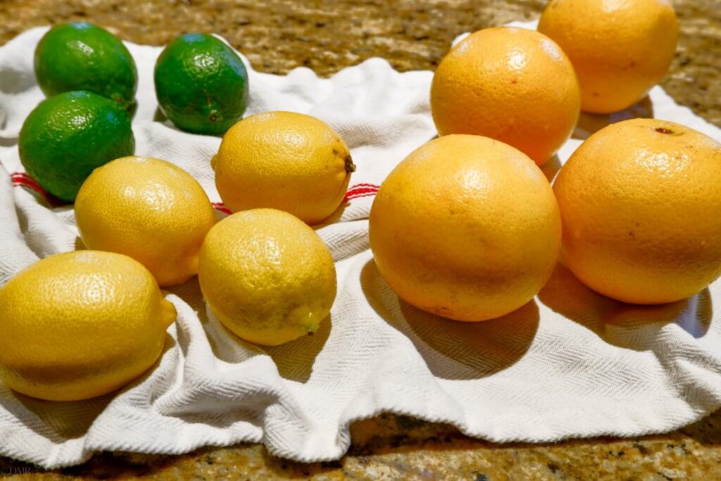 whole oranges, lemons and limes