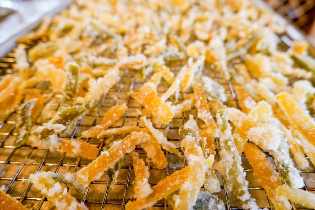 candied citrus peels on wire rack