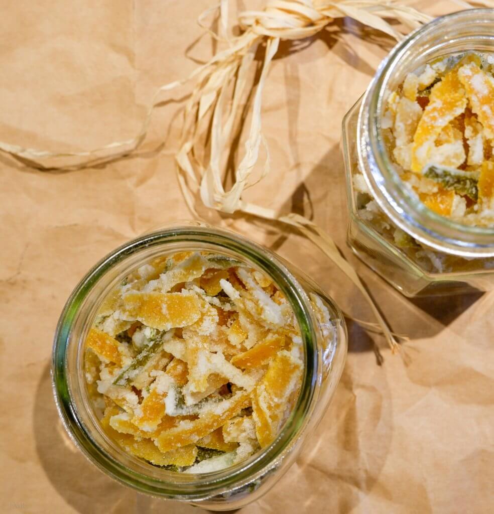 candied citrus peel in jars